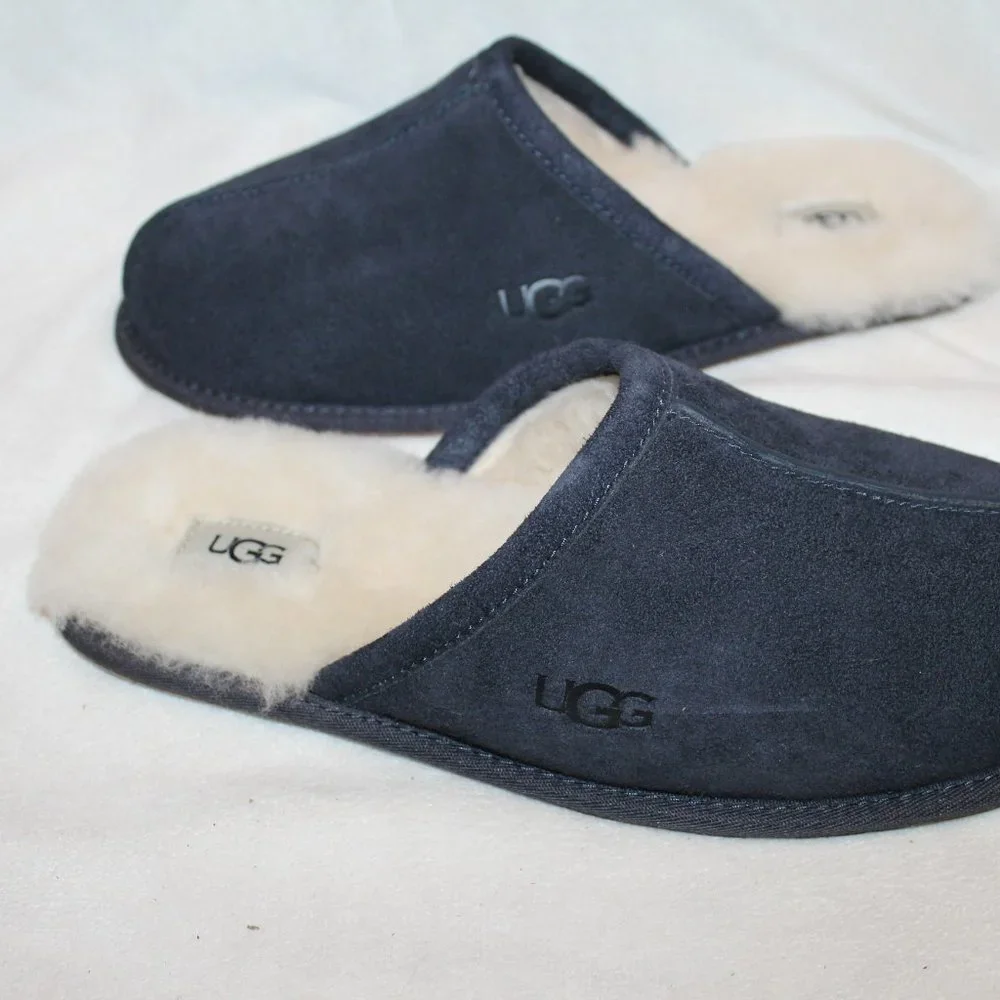NIB UGG SCUFF SUEDE‎ SHEARLING MEN'S HOUSE SLIP ON SLIPPERS NAVY BLUE